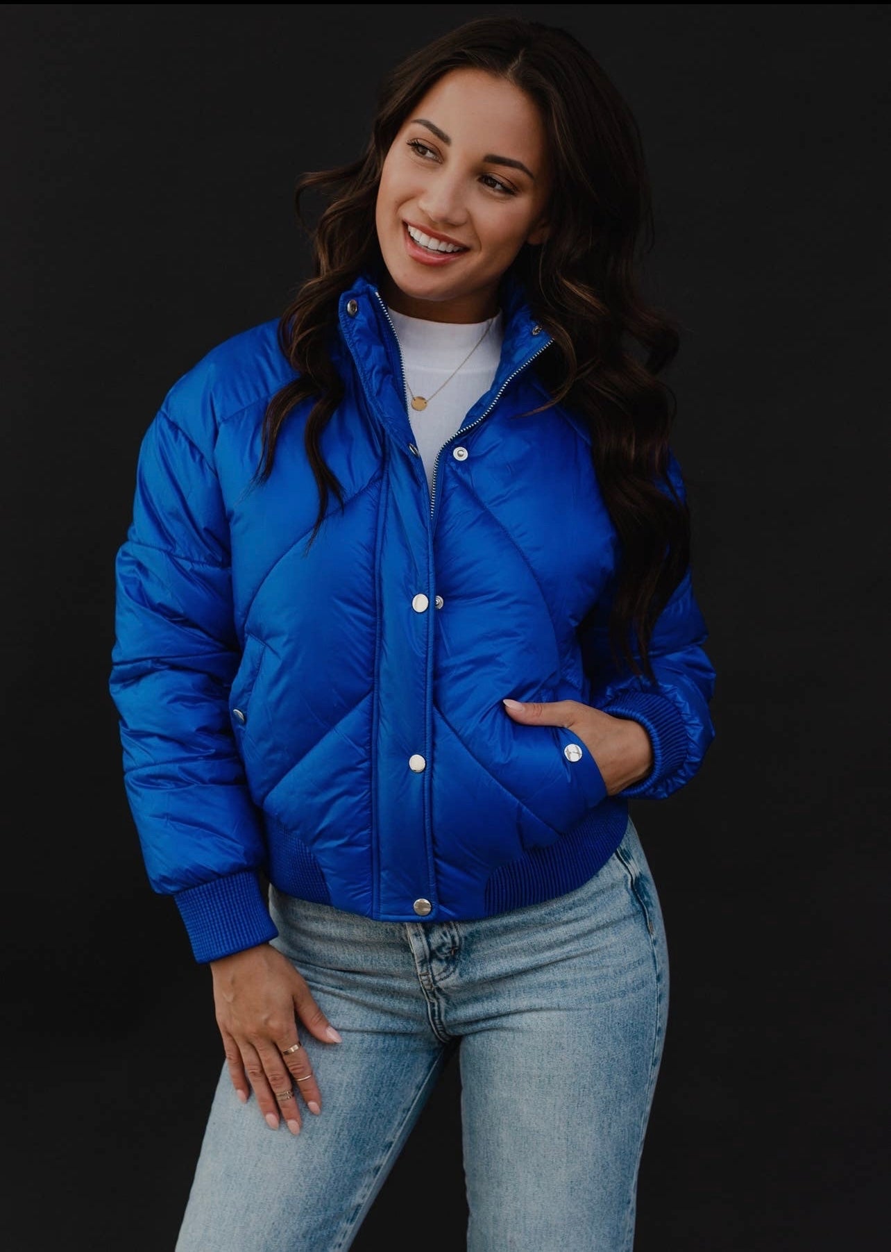 Cobalt Blue Cropped Puffer Jacket