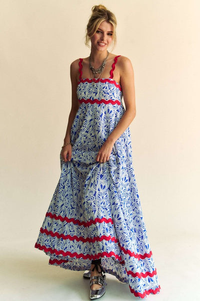 Geometric Print Tiered Maxi Dress