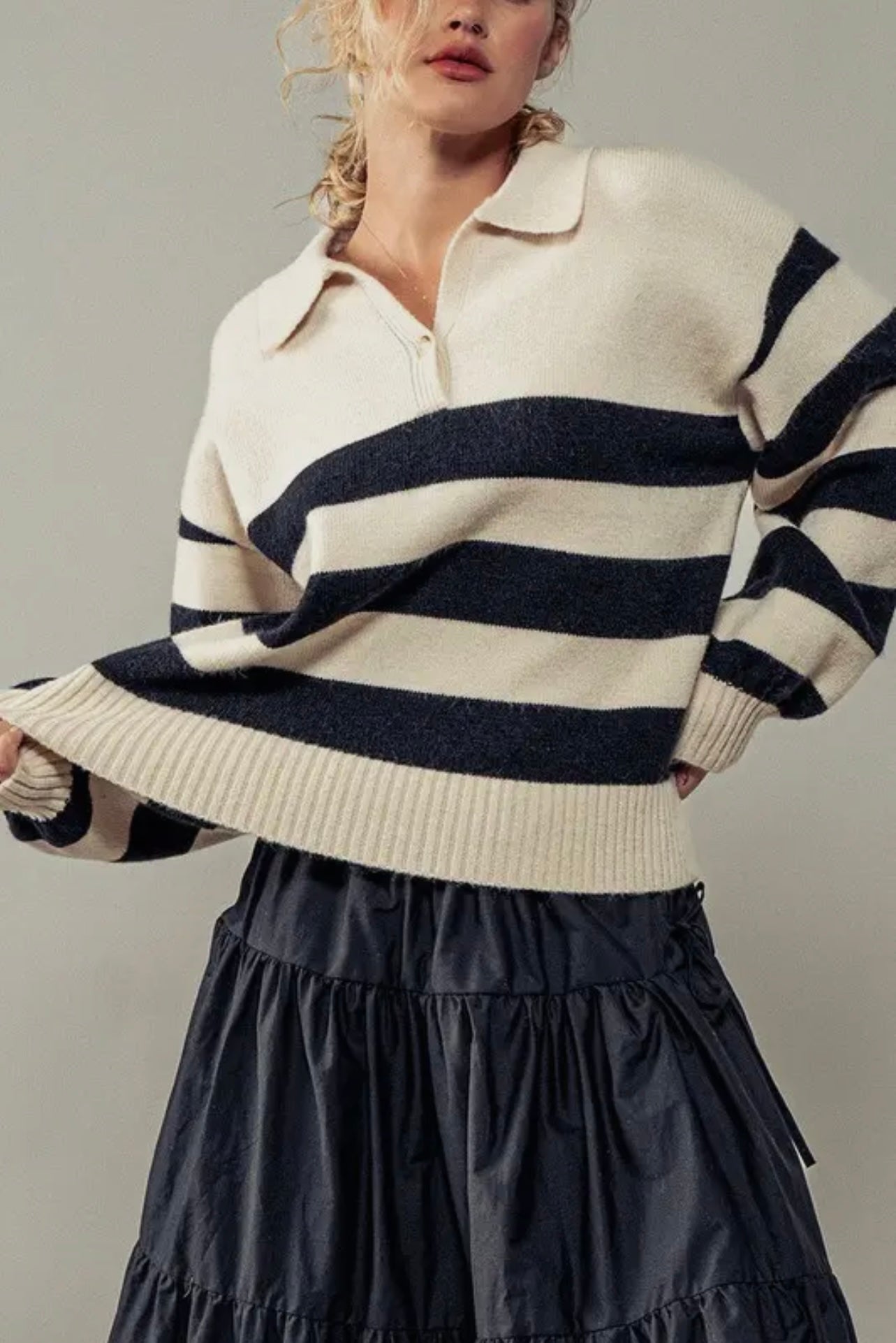 Merritt Polo Stripe Pullover Knit Sweater