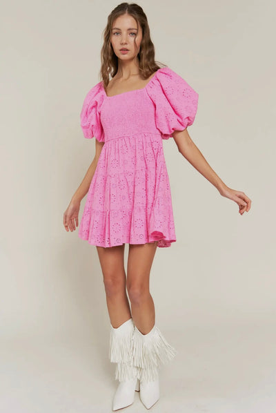 Gigi Pink Eyelet Babydoll Sundress