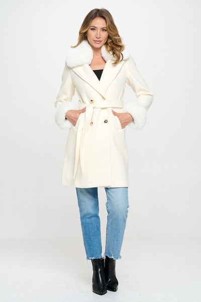 Philippa Vegan Wool Coat with Faux Fur Collar