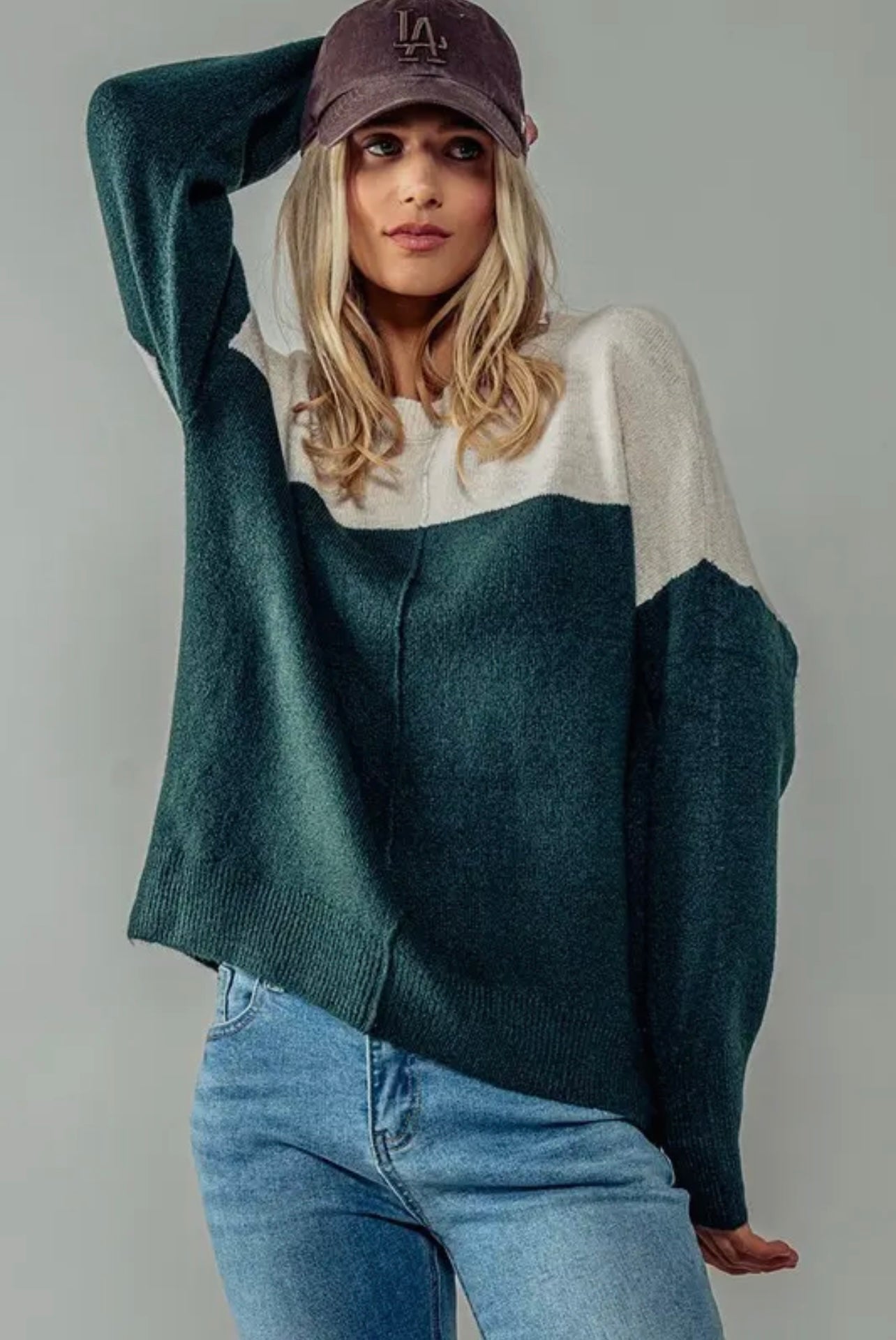 Two Tone Color Block Knit Sweater