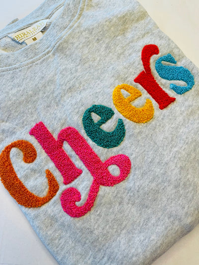 “CHEERS" Embellished Crewneck Sweatshirt