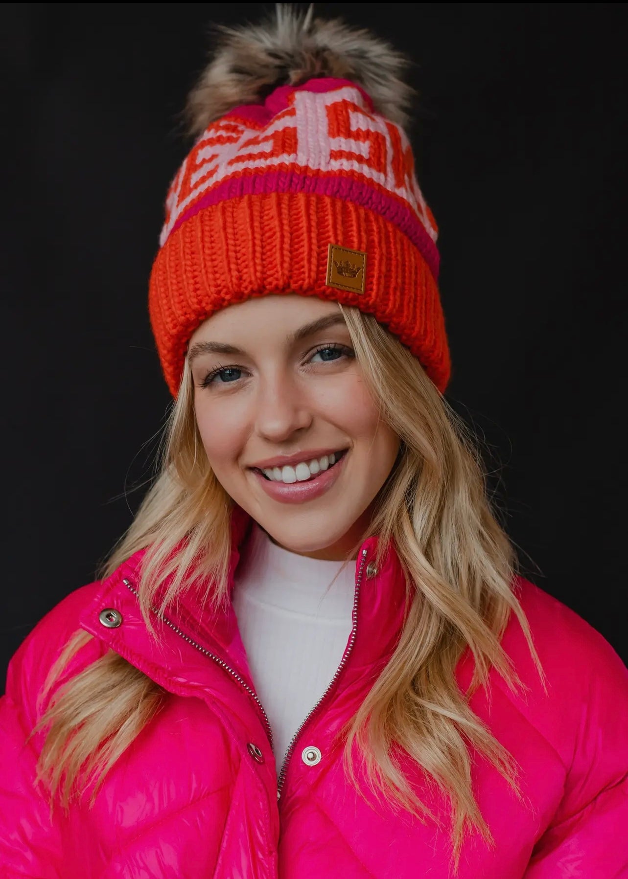 Après Ski Knit Hat with Faux Fur Pom