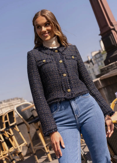 Sophie Navy Tweed Cropped Jacket