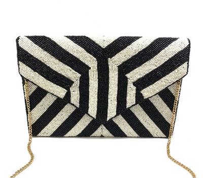 Stripe Pattern Handmade Beaded Clutch