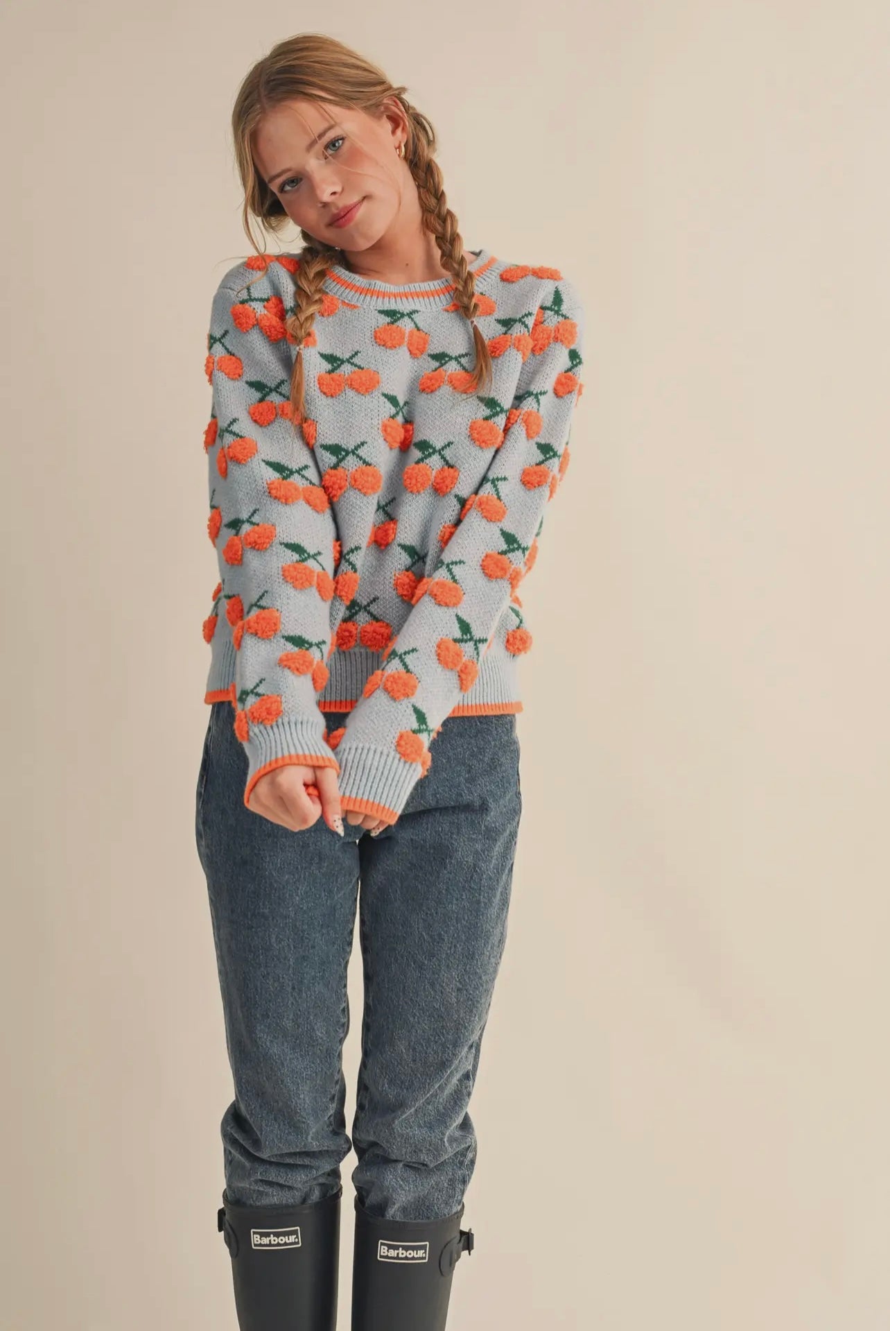 Fuzzy Cherry Knit Sweater