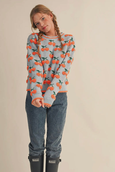 Fuzzy Cherry Knit Sweater