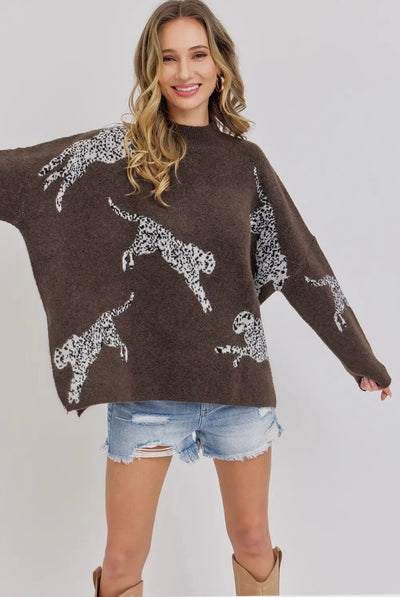 Leopard Pattern Oversized Knit Sweater