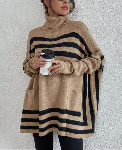 Blair Turtleneck Striped Knit Poncho