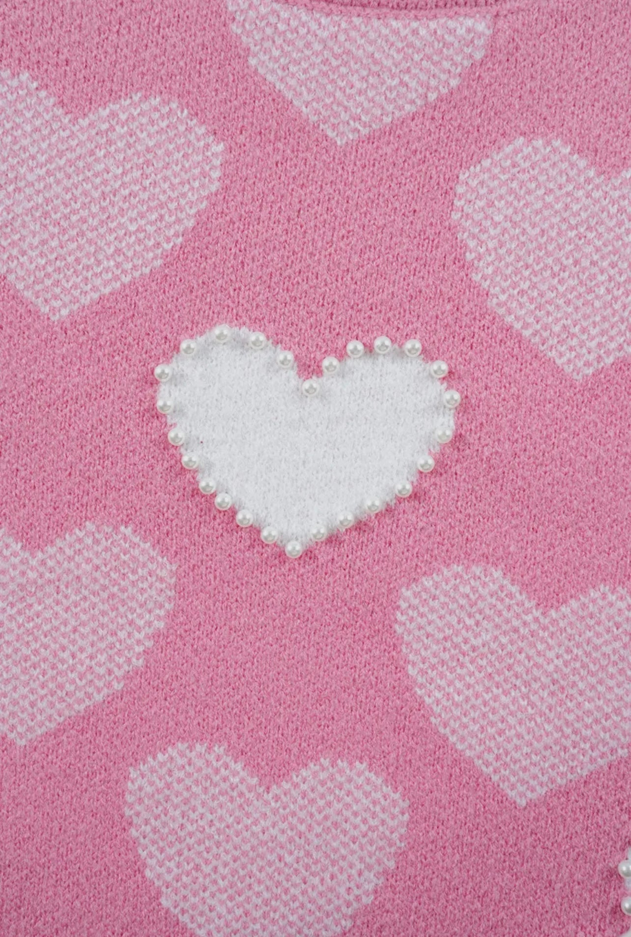 Pearl Detail Heart Pattern Knit Sweater