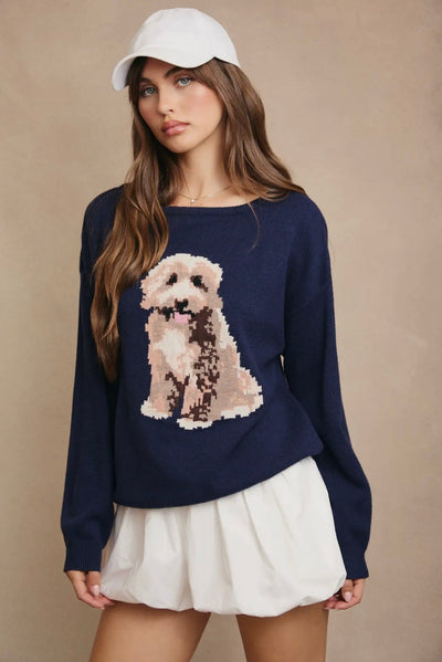 Goldendoodle Puppy Dog Graphic Knit Sweater
