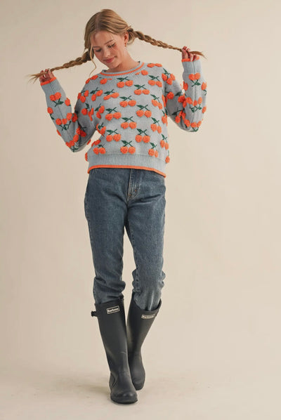 Fuzzy Cherry Knit Sweater