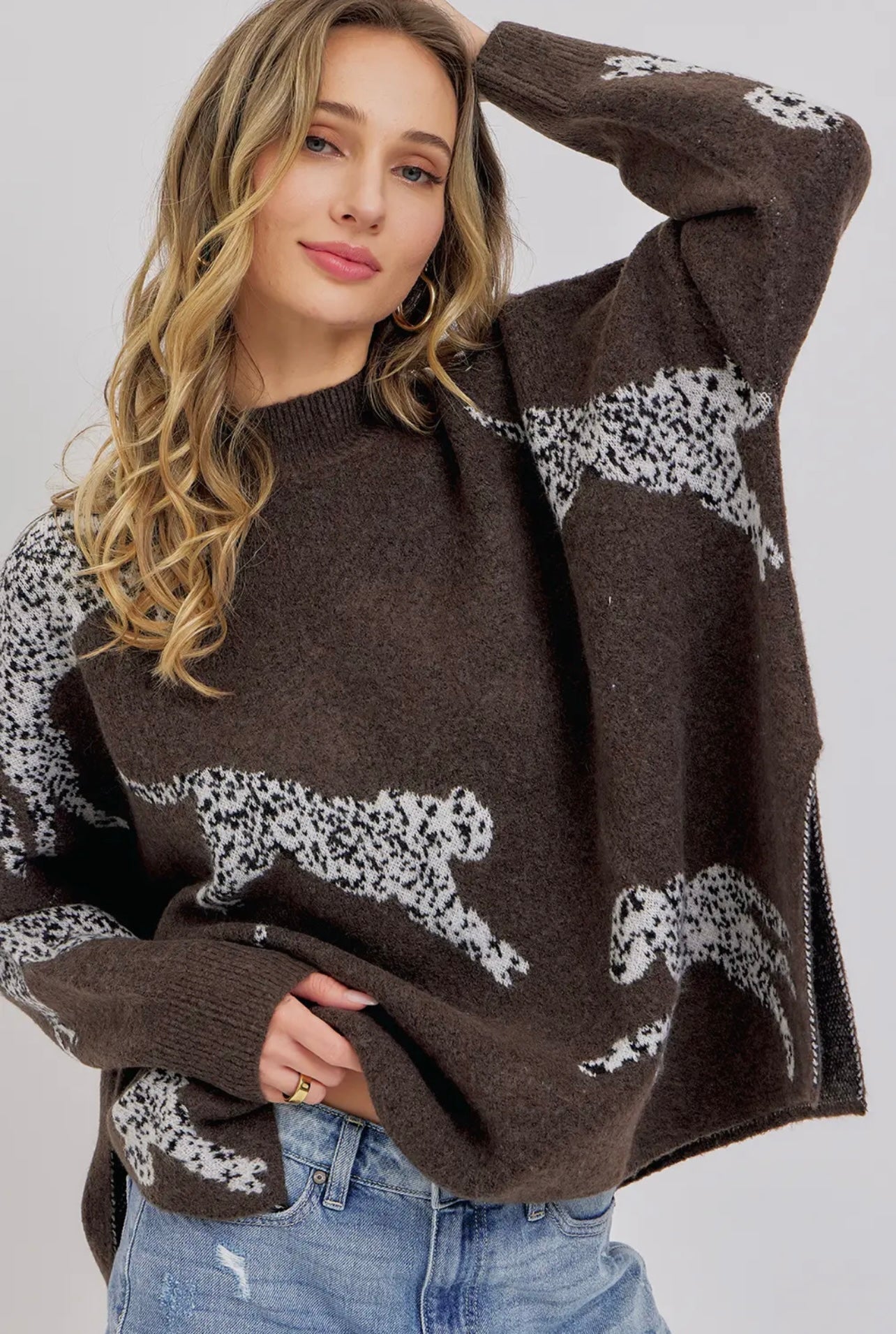 Leopard Pattern Oversized Knit Sweater