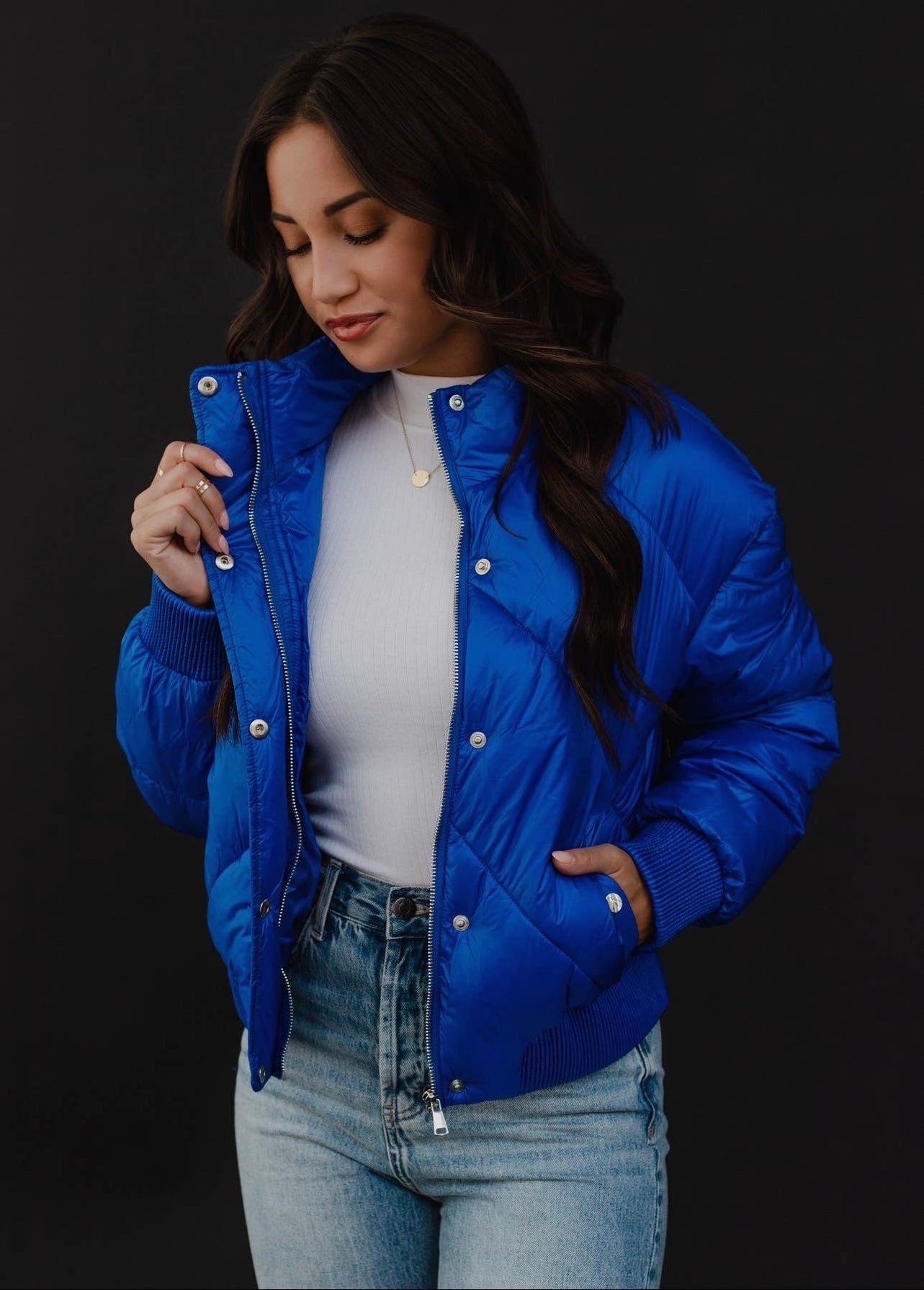 Cobalt Blue Cropped Puffer Jacket