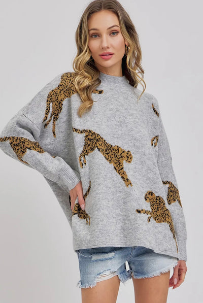 Leopard Pattern Oversized Knit Sweater