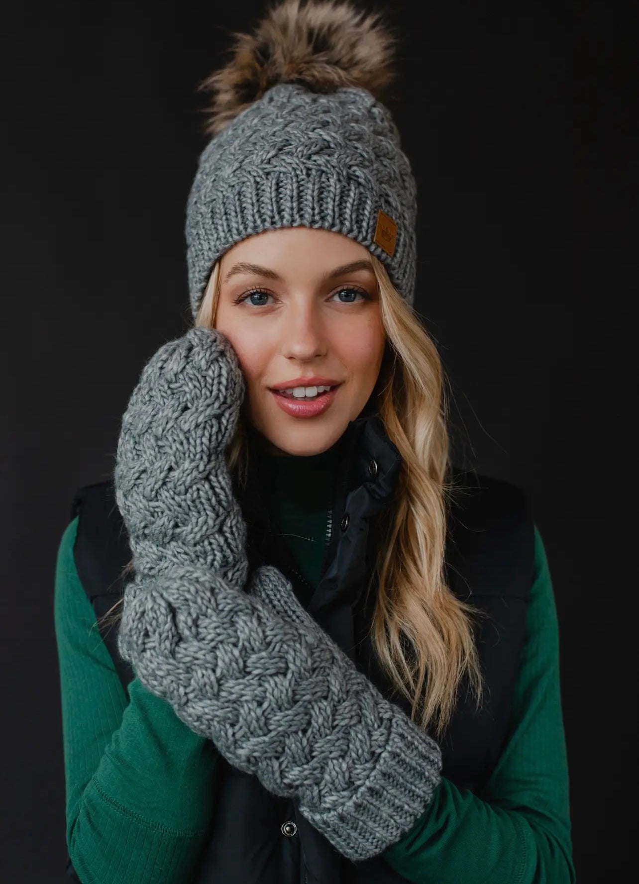 Gray Knit Pom Hat