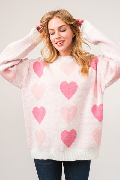 Two Tone Heart Pattern Knit Sweater