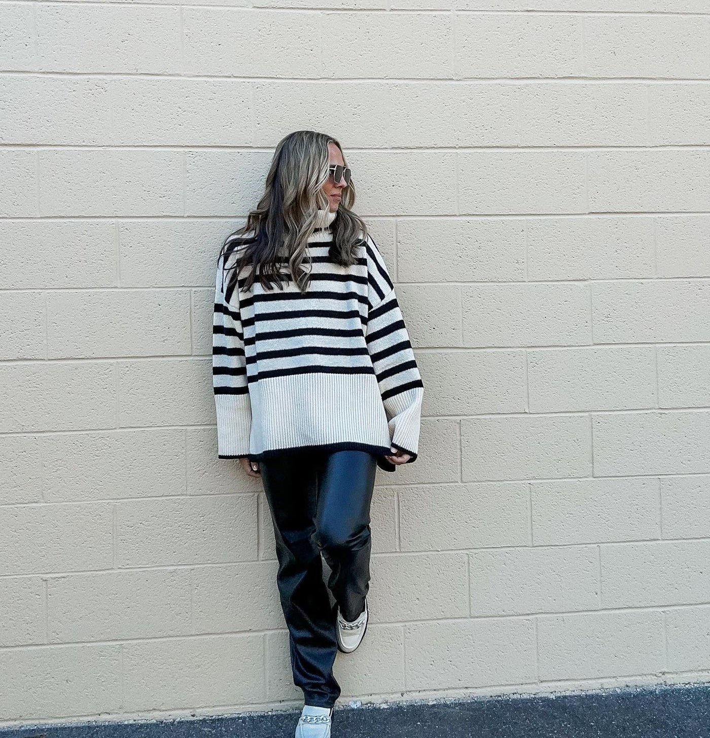 Stevie Striped Turtleneck Pullover Knit Sweater