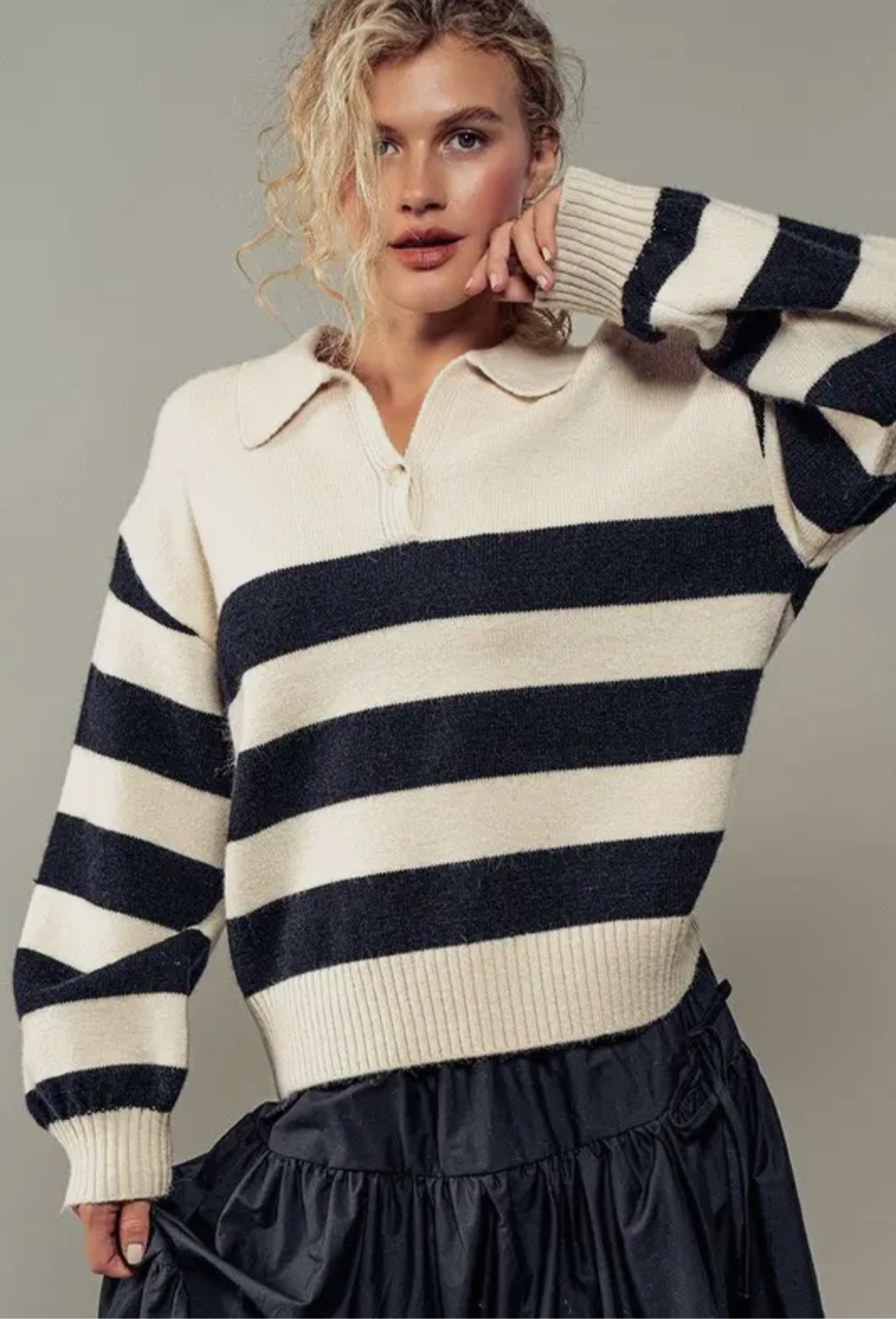 Merritt Polo Stripe Pullover Knit Sweater