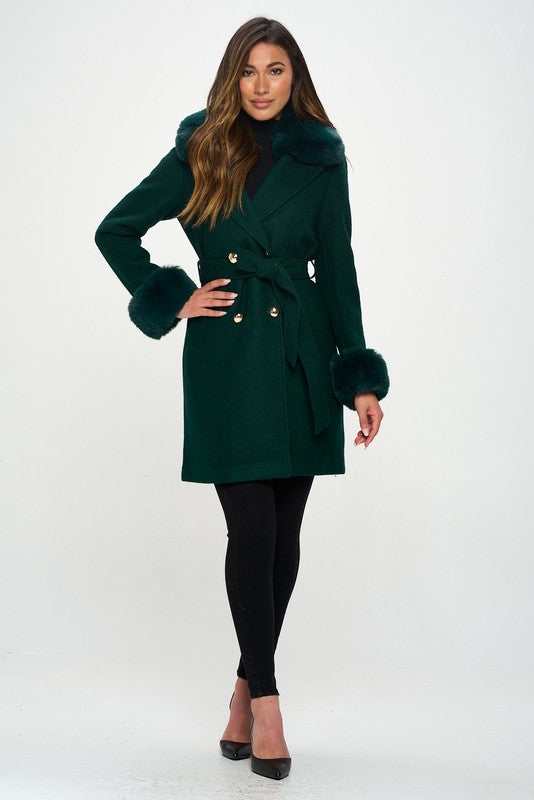 Philippa Vegan Wool Coat with Faux Fur Collar