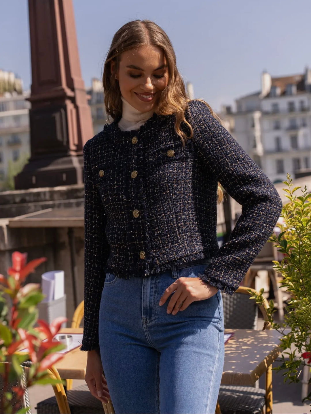 Sophie Navy Tweed Cropped Jacket – Style Trolley