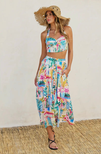 Long Summer Crop Top & Midi Skirt Set