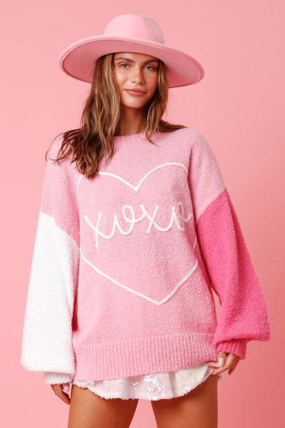 XOXO Heart Oversized Knit Sweater