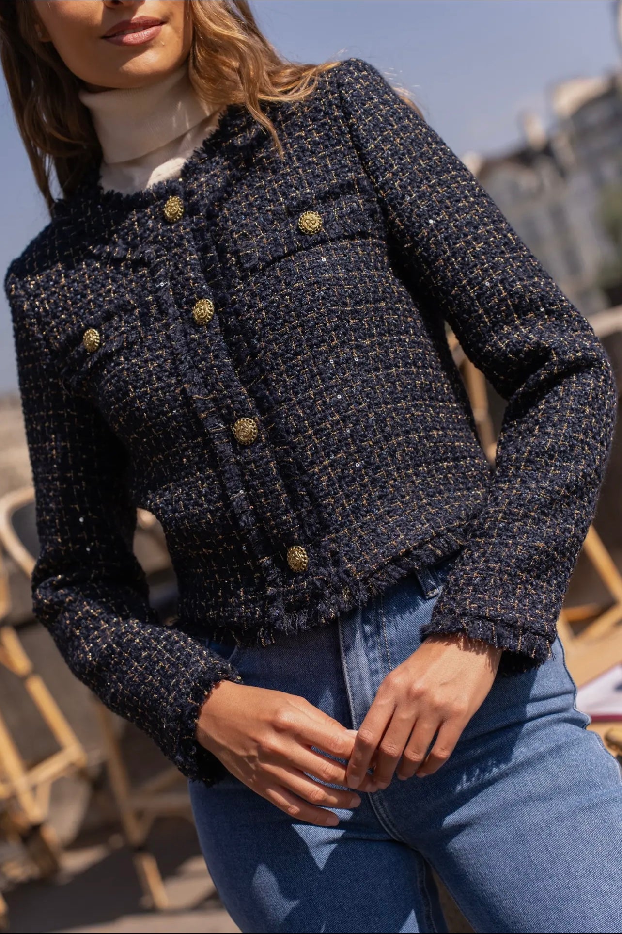 Sophie Navy Tweed Cropped Jacket