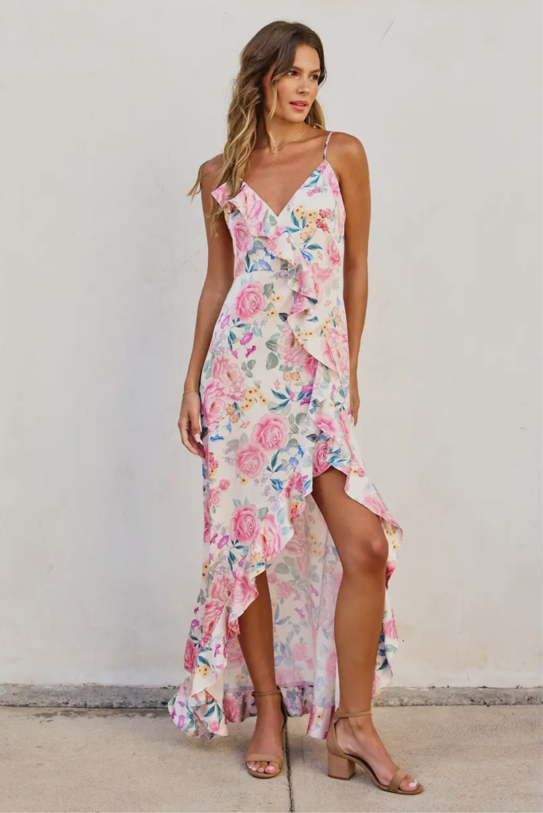 About A Girl Asymmetrical Ruffle
Maxi Dress