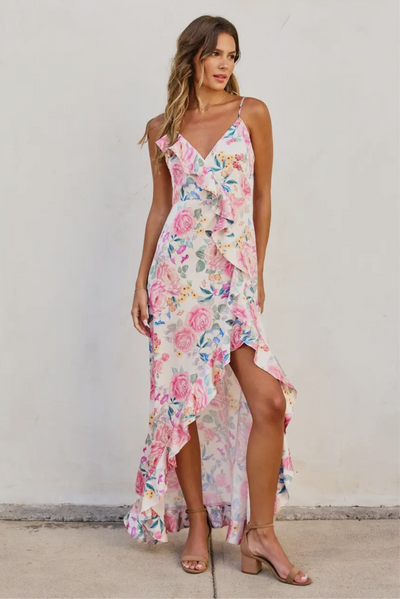 About A Girl Asymmetrical Ruffle
Maxi Dress