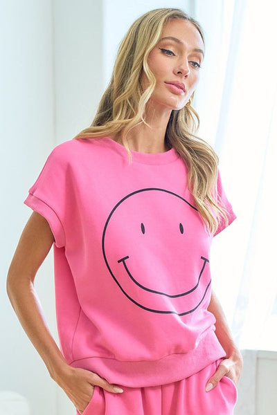 Smiley Face Drop Shoulder Sweatshirt & Sweatpants Set