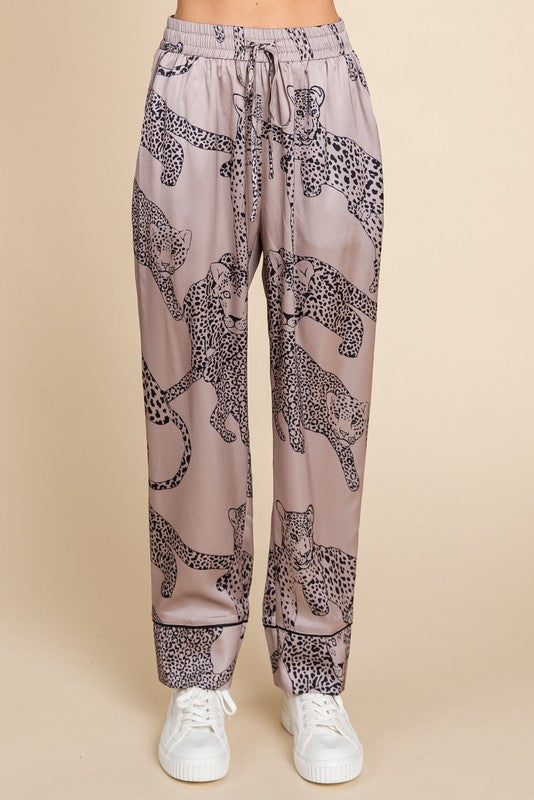 Lucia Satin Cheetah Print Pajama Set