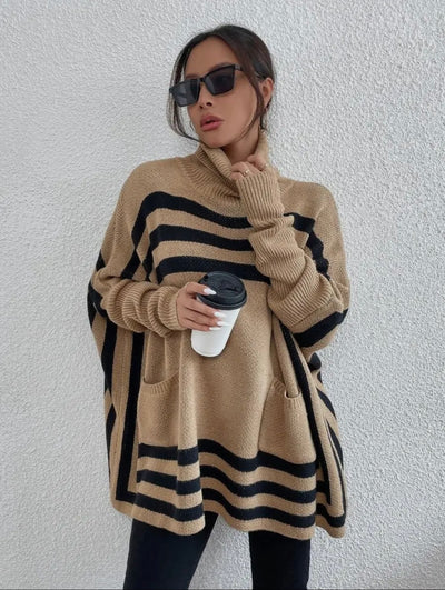 Blair Turtleneck Striped Knit Poncho