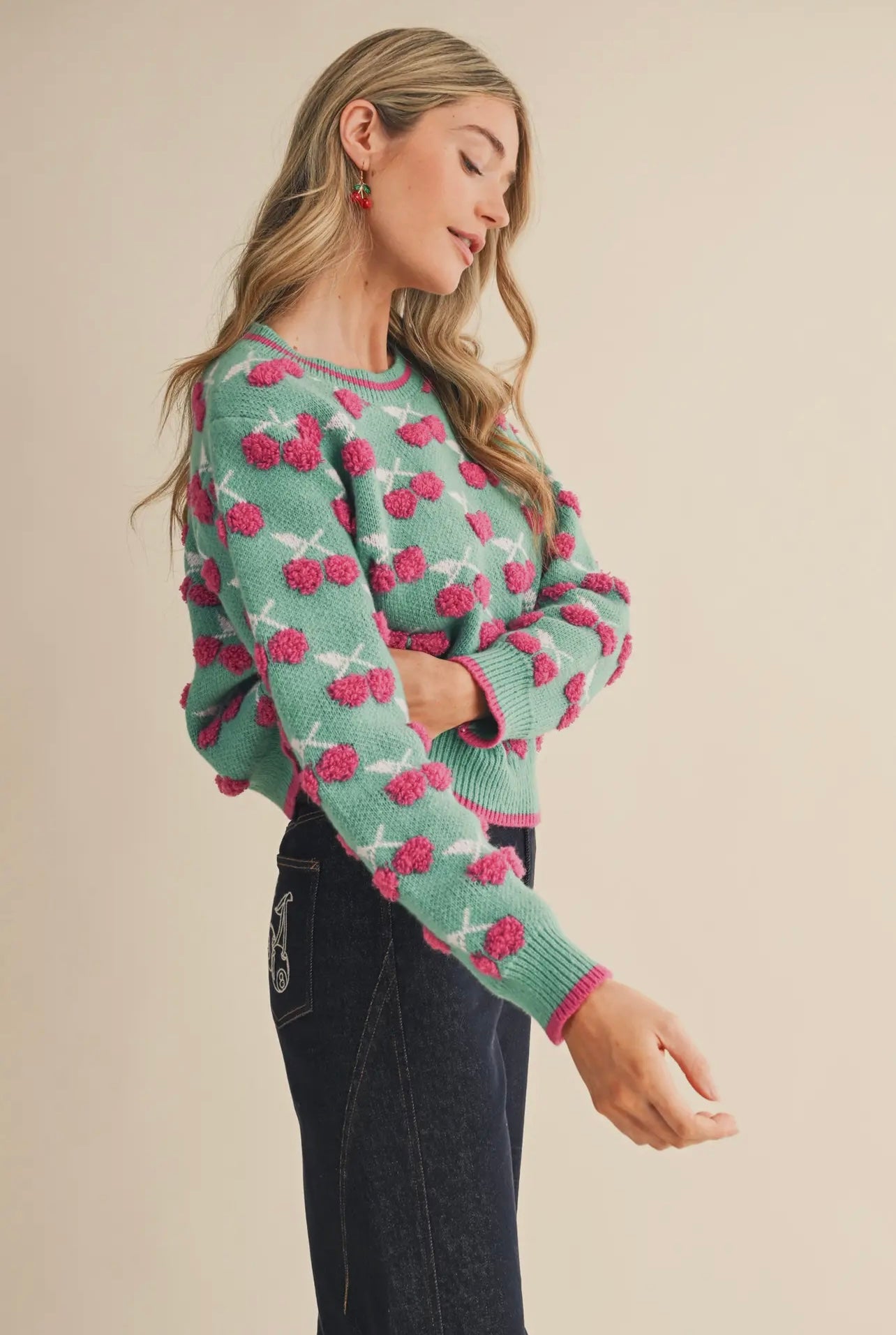 Fuzzy Cherry Knit Sweater