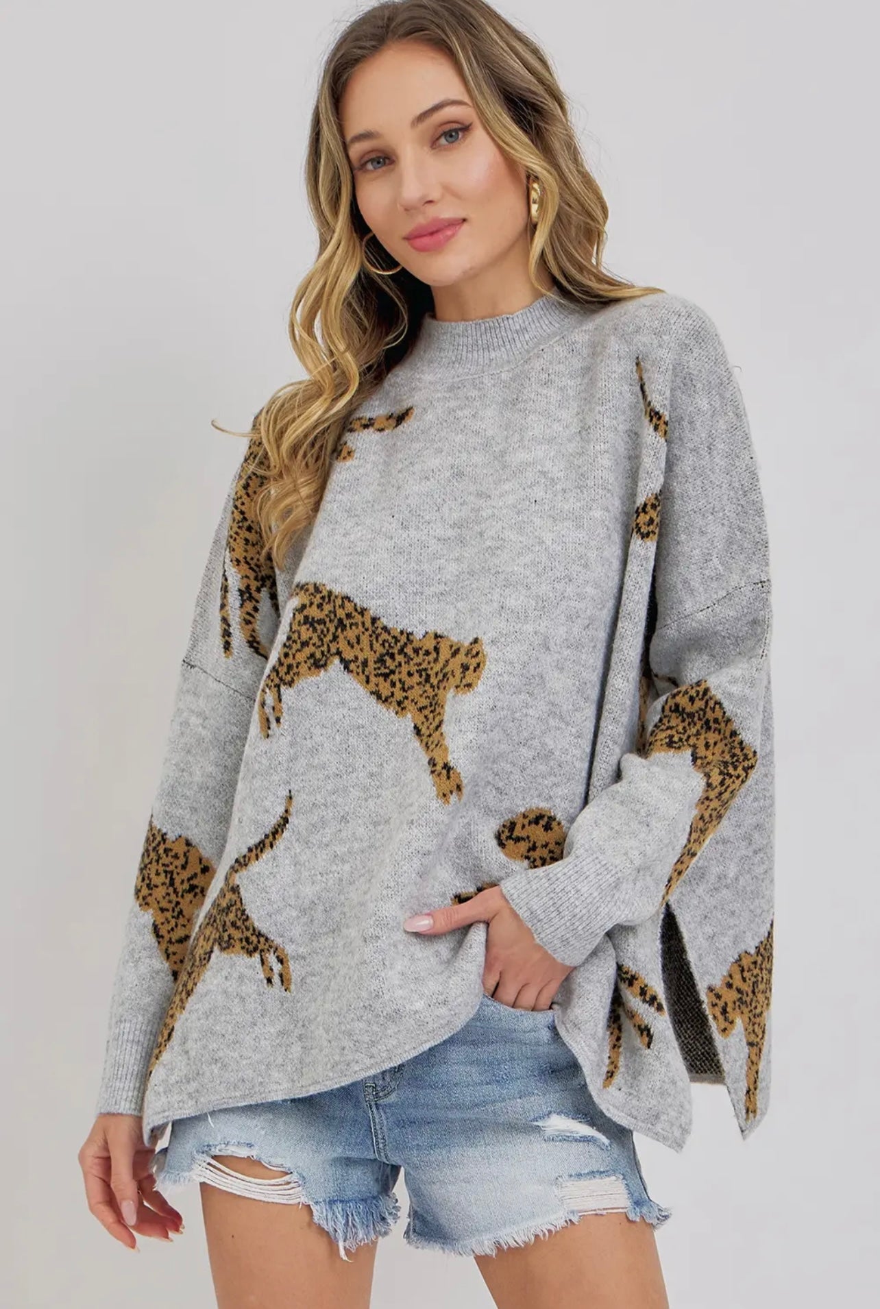 Leopard Pattern Oversized Knit Sweater