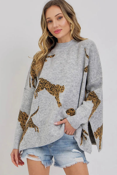 Leopard Pattern Oversized Knit Sweater