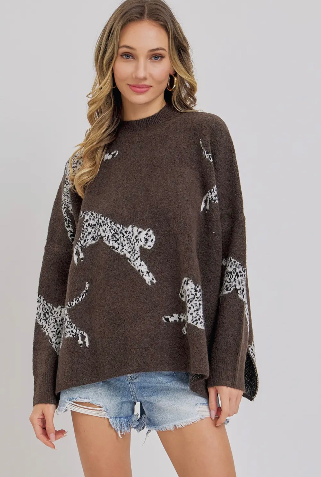 Leopard Pattern Oversized Knit Sweater