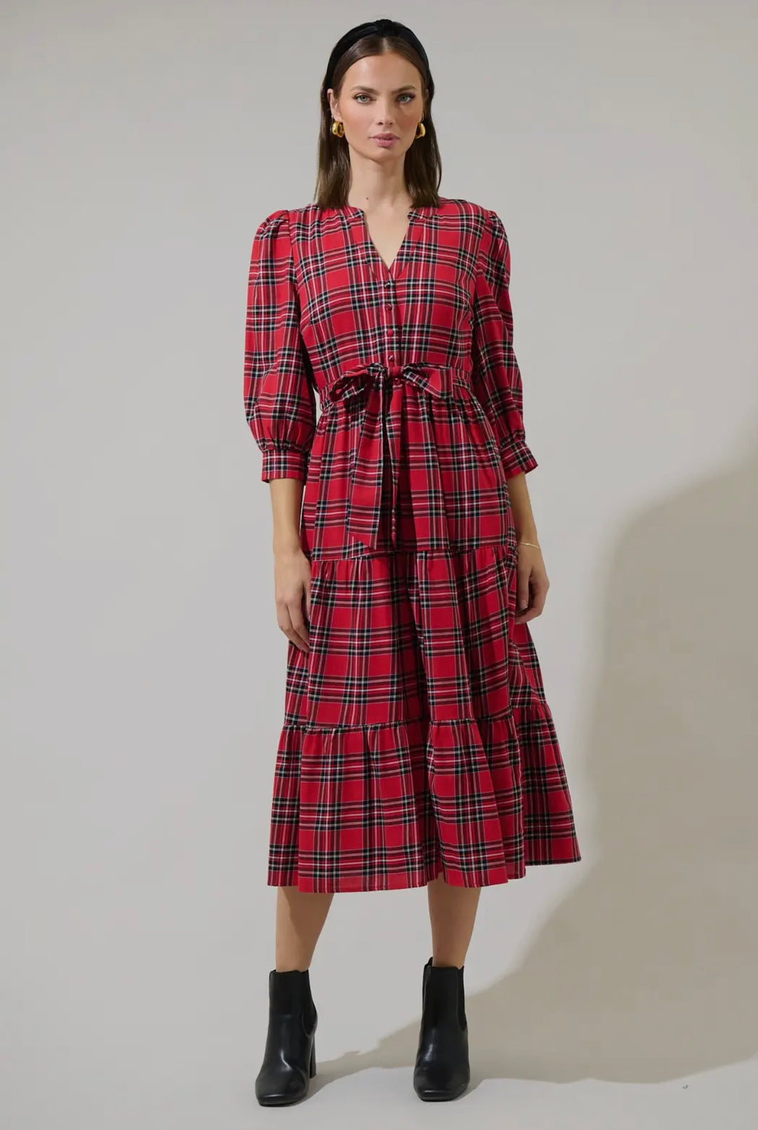 knee length dresses for ladies Boswell Tartan Plaid Midi Dress