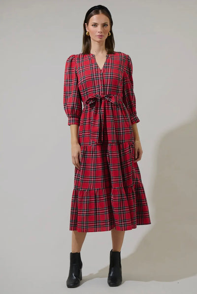 Boswell Tartan Plaid Midi Dress