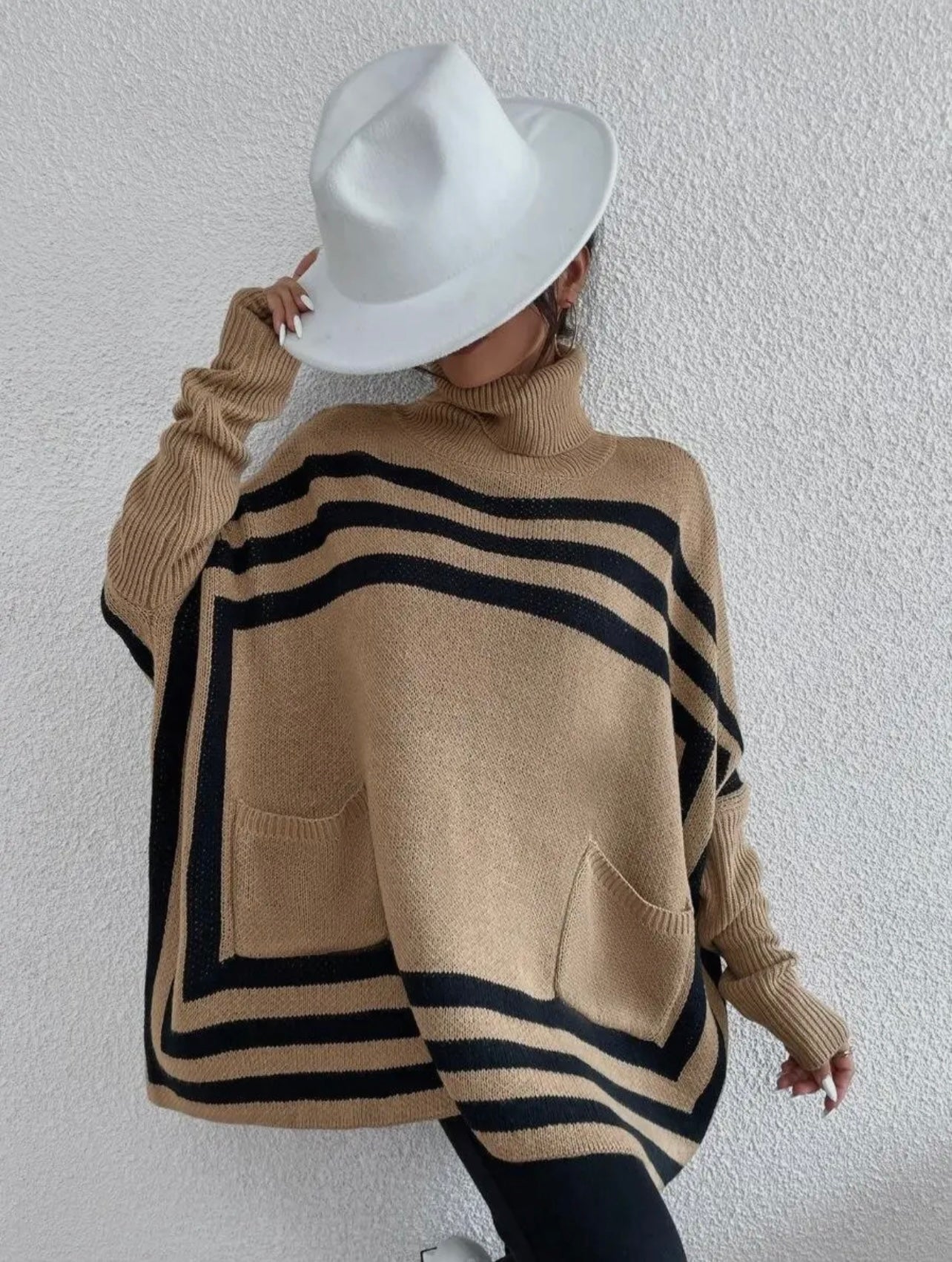 Blair Turtleneck Striped Knit Poncho