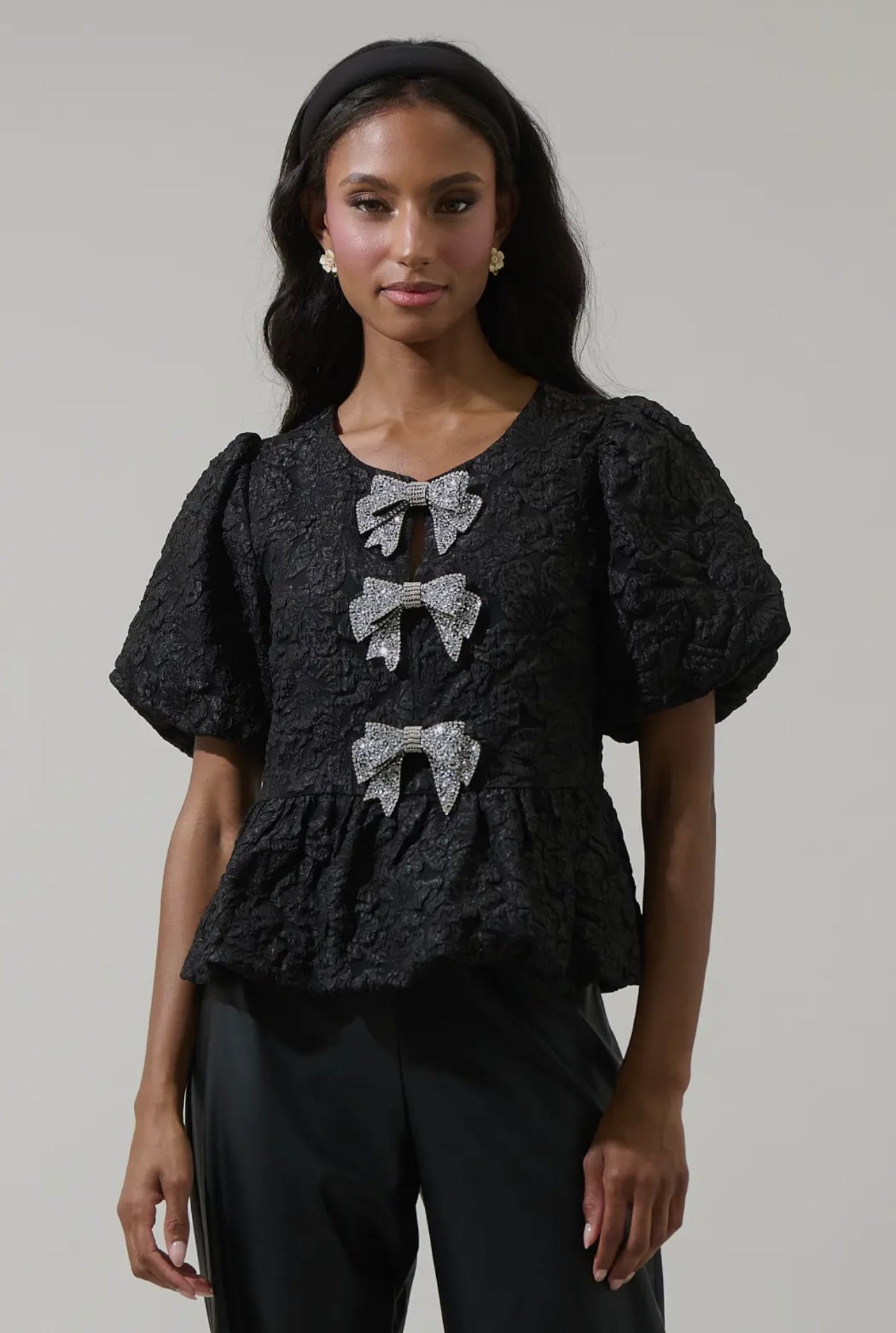 Arielle Jacquard Glow Bow Top