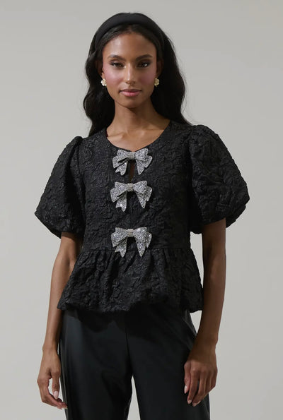Arielle Jacquard Glow Bow Top