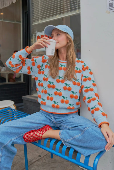 Fuzzy Cherry Knit Sweater