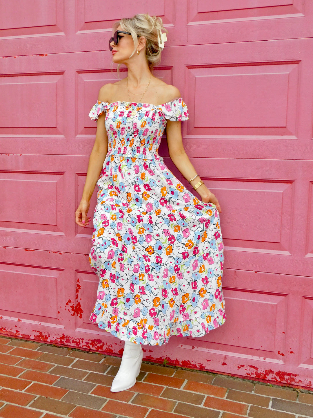 astrid floral maxi dress Astrid Smocked Floral Print Tiered Midi Dress