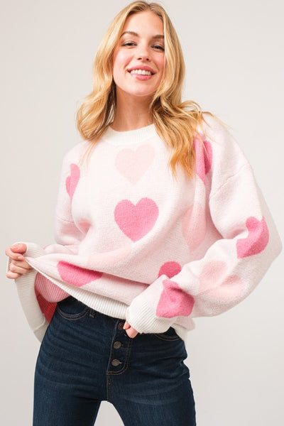 Two Tone Heart Pattern Knit Sweater
