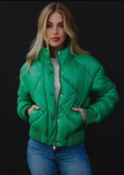 Kelly Green Cropped Puffer Jacket