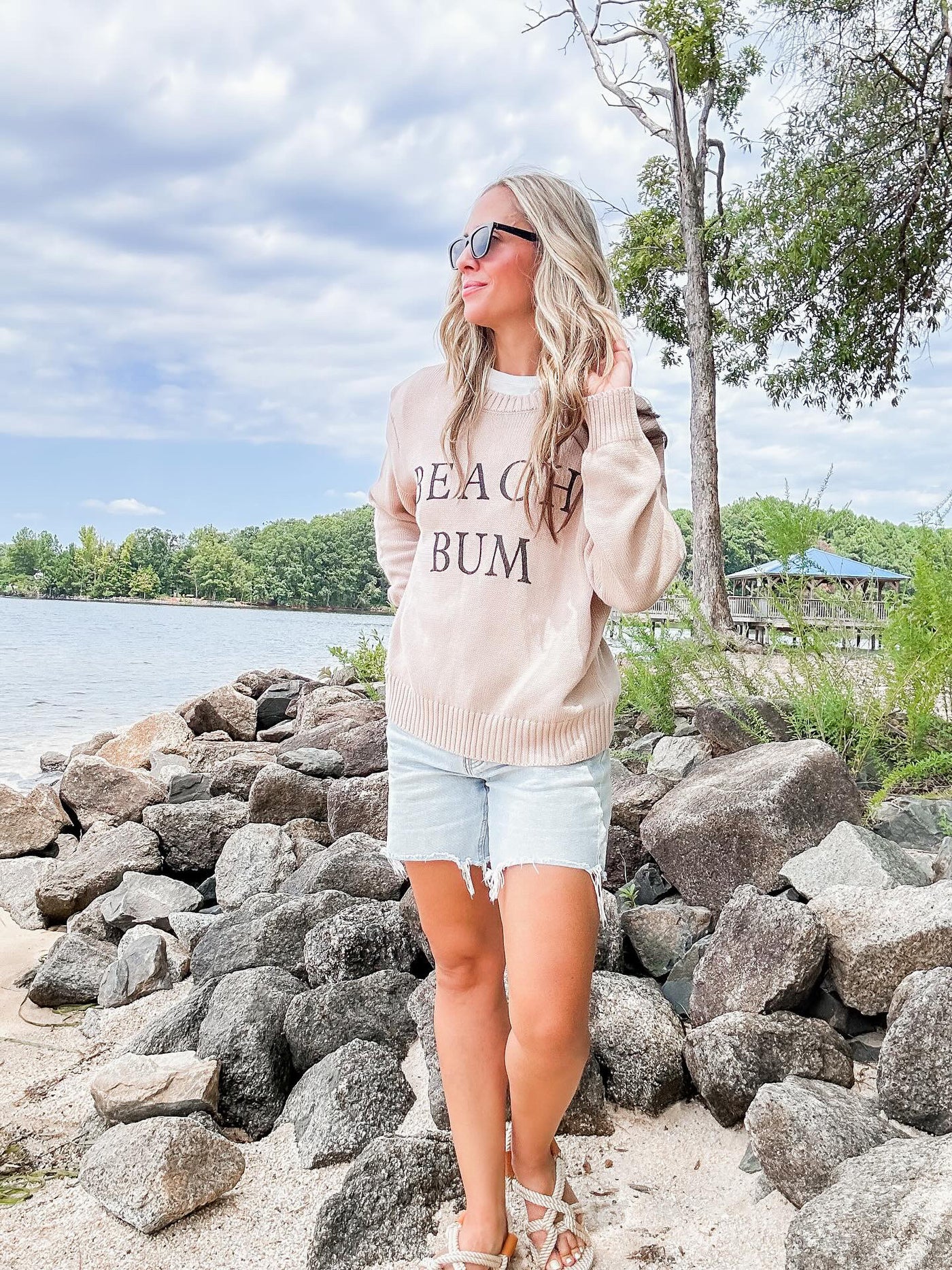 BEACH BUM Round Neck Long Sleeve Knit Sweater