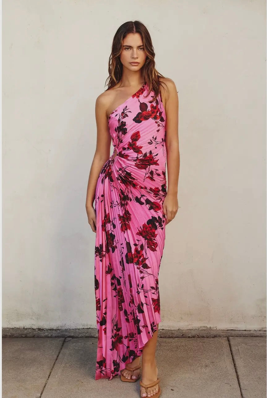 pleated one shoulder maxi dress Rasya One-Shoulder Pleated Maxi Dress