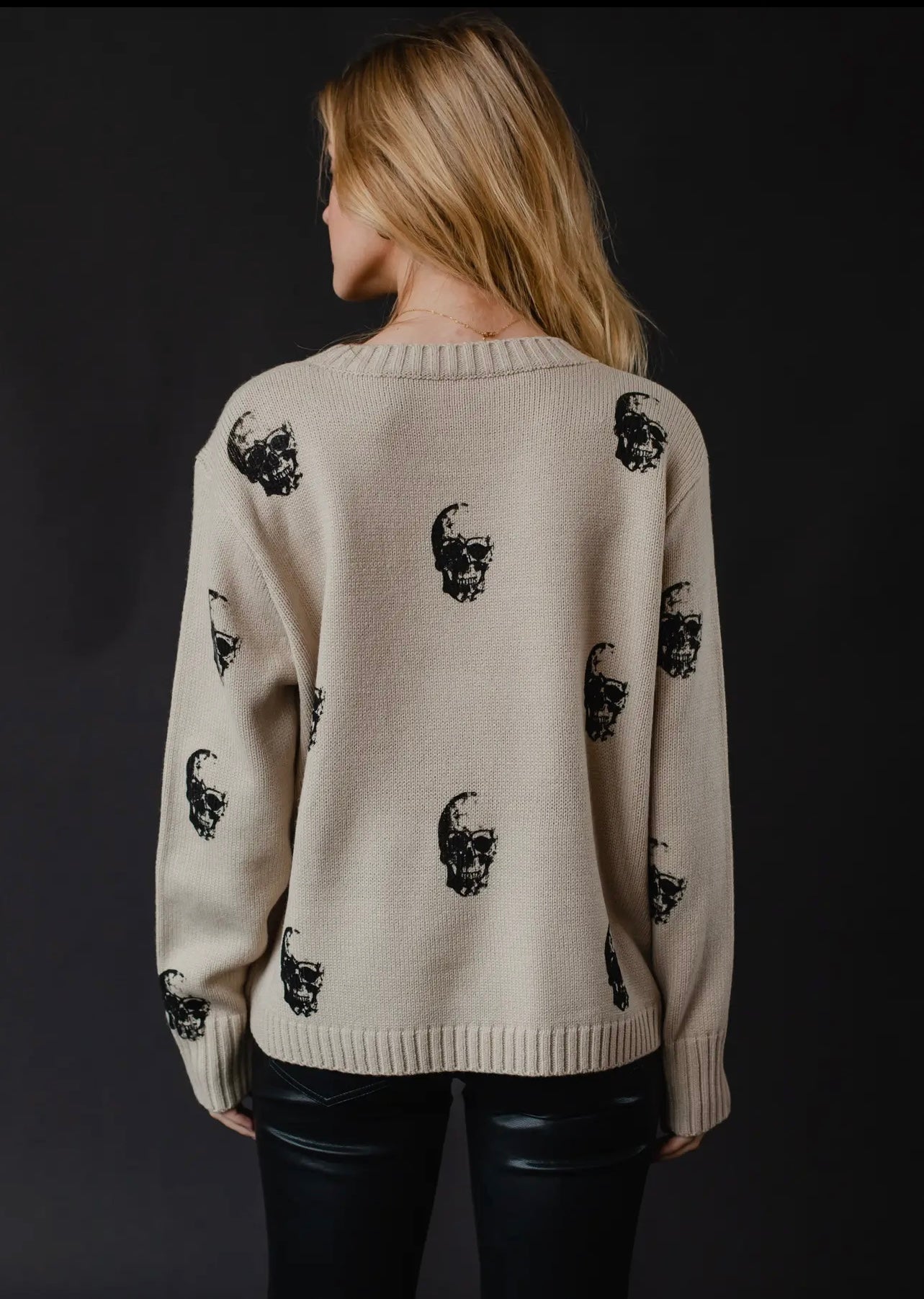 Skull Pattern Knit Crewneck Sweater